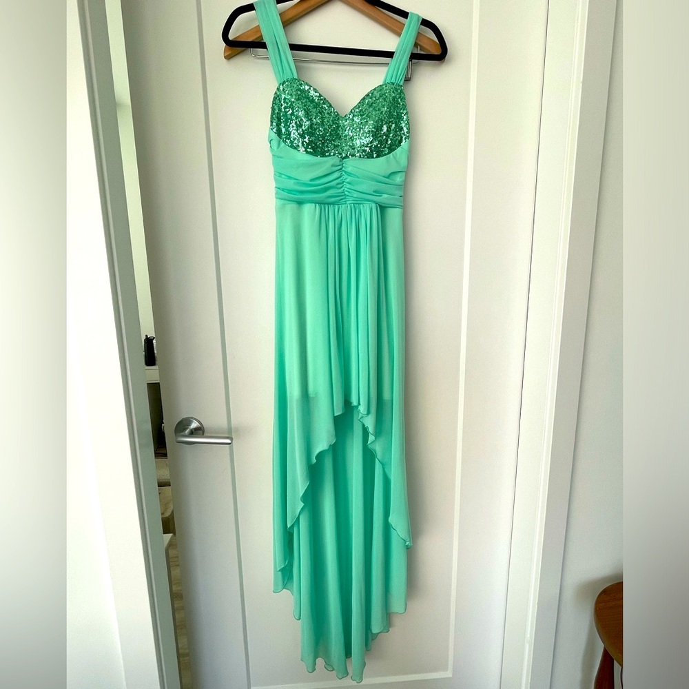 Tawny Sequins Empire Waist High-Low Dress